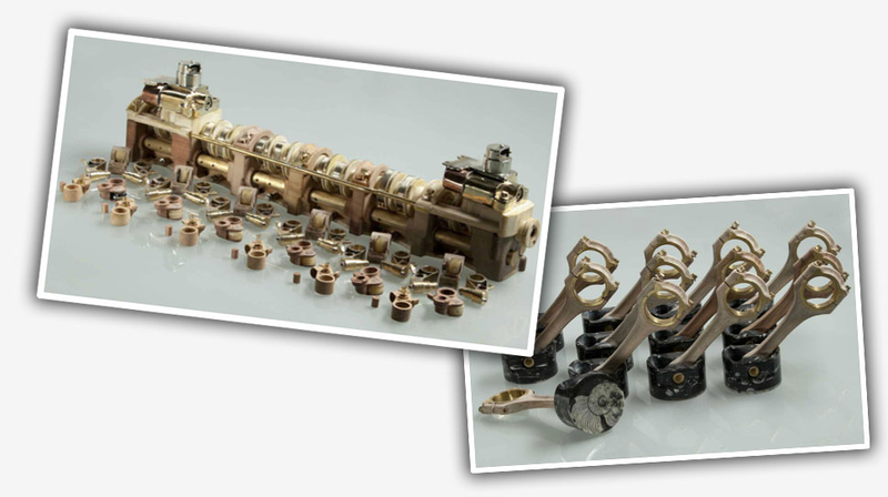 Illustration for article titled Artist Creates Mercedes V12 Out Of Bones, Fossils, Bronze, and More